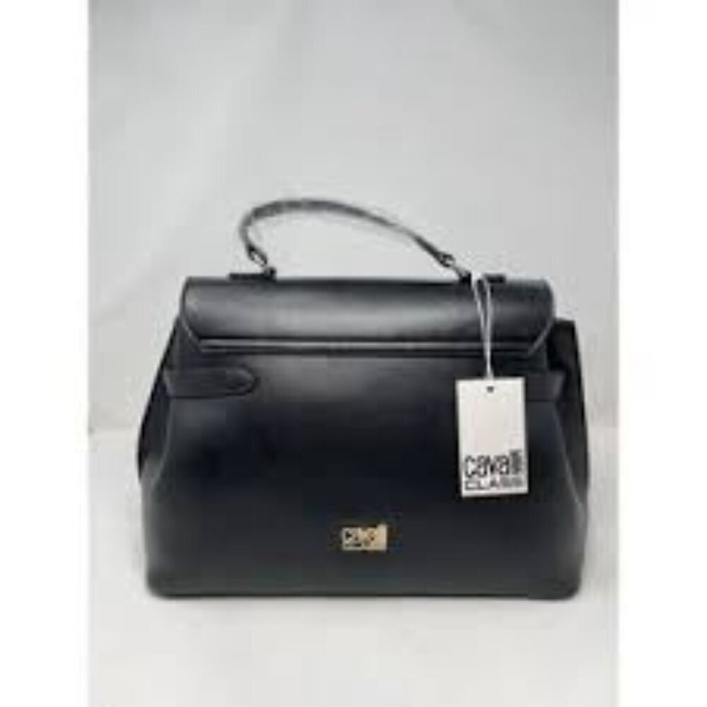 NWT- CAVALLI TATIANA LARGE BLACK POLISHED STRUCTURED BAG WITH TOP HANDLE - Picture 3 of 7